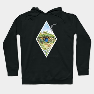 Cozy Home on a Hill with Smoke Coming Out of a Chimney - Black - Fantasy Hoodie